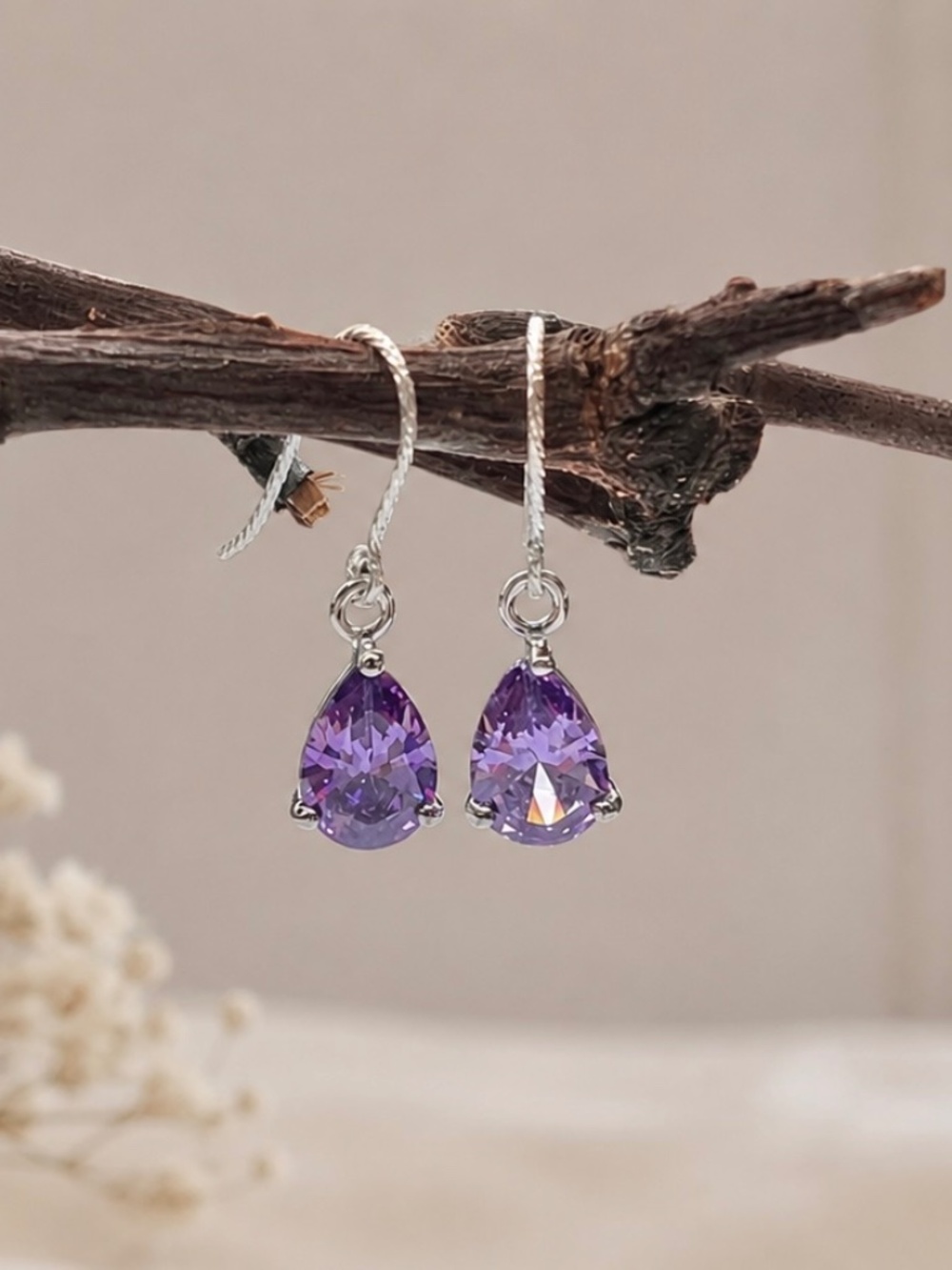 New Small Amethyst Earrings Sterling Silver , February Birthstone